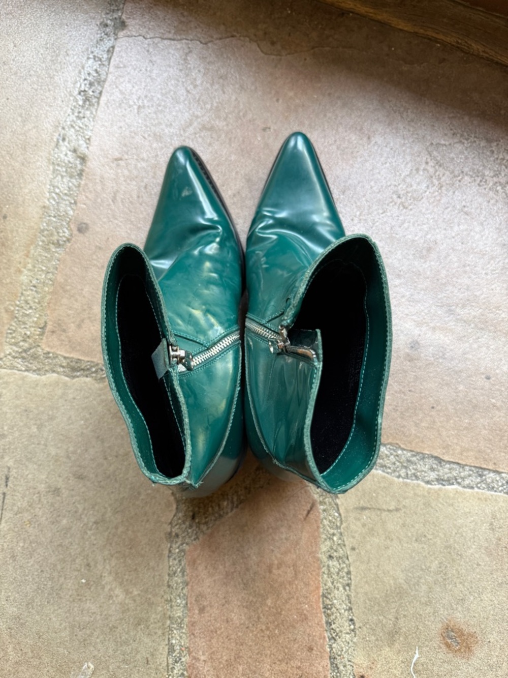 CK Jeans Emerald Green Leather Ankle Boots with Side Zipper - Picture 2 of 5